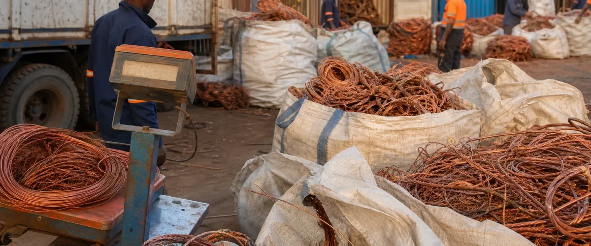 Copper wire scrap price per kilogram at a Tanzania export yard.